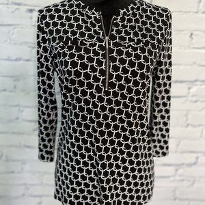 NY & Company Nautical Print 3/4 Length Sleeve Top